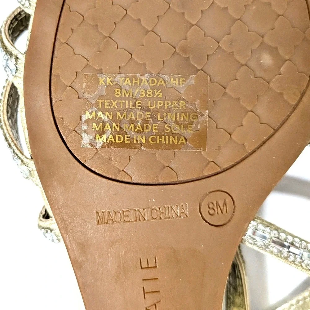 Kelly & Katie Tahada Gold Rhinestone Wedge Sandals Size 8M 38.5